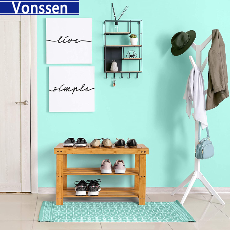 Vonssen 3 Tier Bamboo Shoe Rack Bench Storage Shelf Organizer Entryway Home Furni New-Bamboo Shoe Rack Bench Bamboo Bench Shoe Rack Shoe Rack VS1060200017