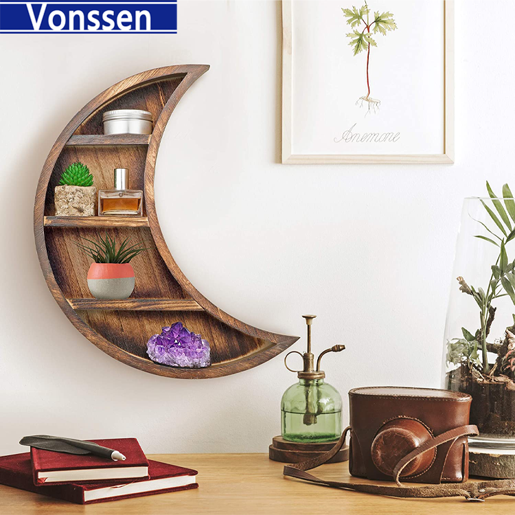 Vonssen Crescent Wall Rack Hanging Bogu Rack Wall-Mounted Solid Wood New Chinese Tea Rack Duobao Pavilion Wall Shelf Teapot Display Stand Small VS1011400066