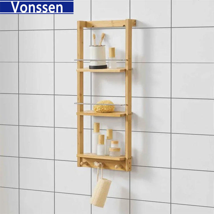 Vonssen bathroom shelf hanging shelf kitchen wall shower shelf bamboo VS1041200078