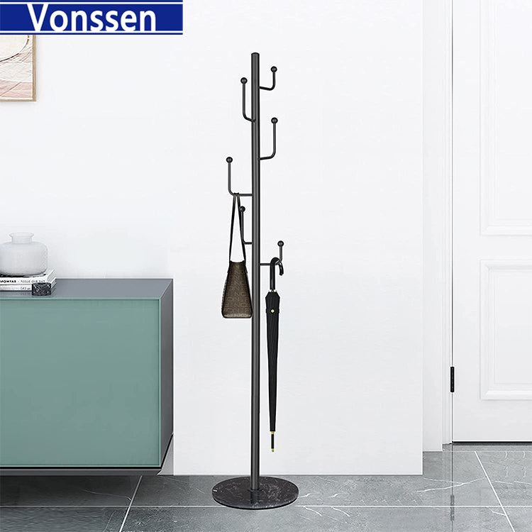 Vonssen Coat Rack Freestanding Metal Coat Rack Nordic Luxury Coat Stand with 8 Hooks & Stable Base Iron Art Hall Coat Tree for Hallway Entryway Bedroom Entryway Easy Assembly VS1060400010