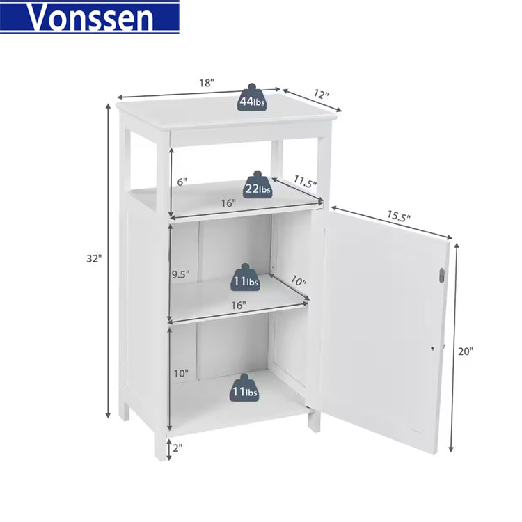 Vonssen Single Door Floor Cabinet Bathroom Free Standing Storage Organizer with Adjustable Shelf Narrow Side Cabinet for Living Room SI-20334