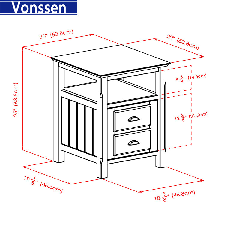 Vonssen Solid Wood 2 Drawer Timber Night Stand Black Finish SI-30024