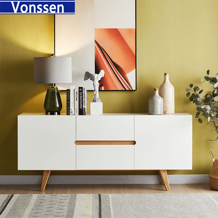 Nordic Furniture White Soild Sideboard Original Design Sideboard with Wooden Legs 9962