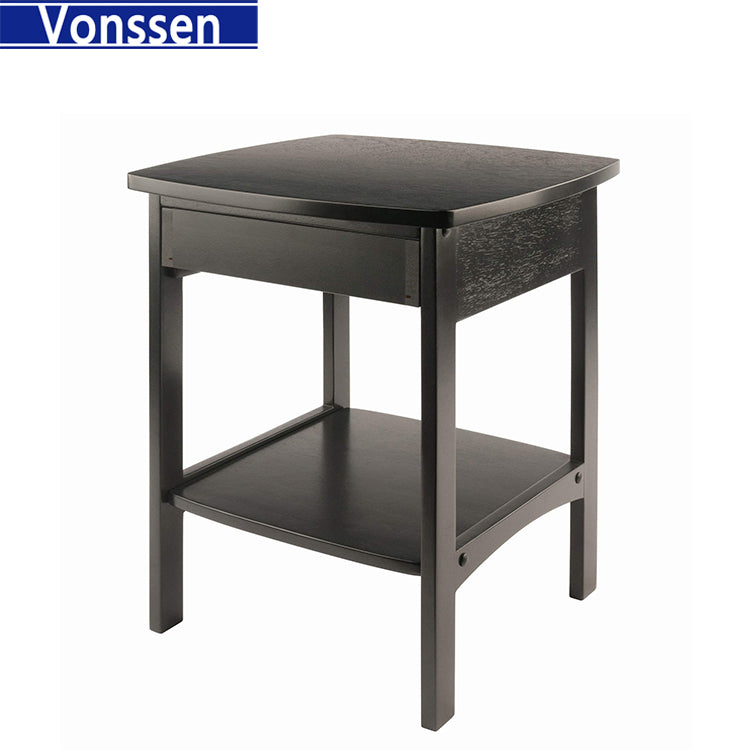 Vonssen End Table Nightstand Storage Display Drawer Shelf Beside Bedroom Black SI-20335