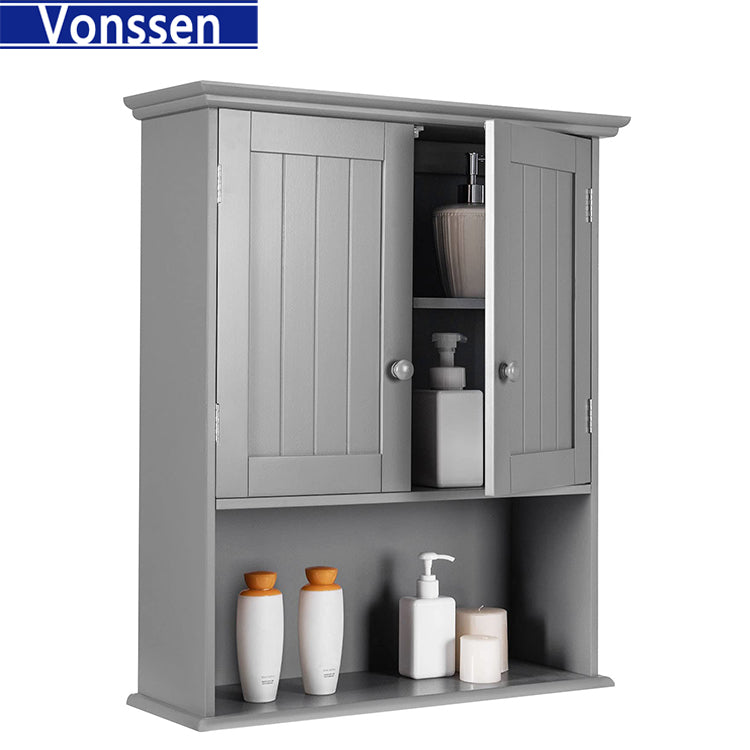 Vonssen Mobili Bathroom Wall Cabinet Mdf White 2 Doors 1 Shelf Hanging Makeup Dispenser SI-80144