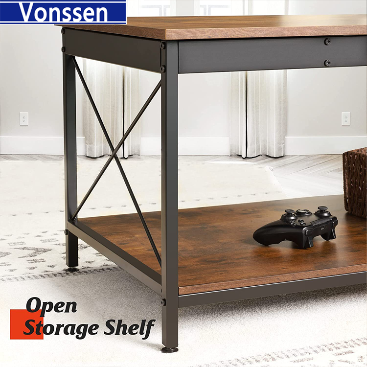 Vonssen  Lift Top Coffee Table with Hidden Compartment Industrial Dining Center Table with Storage Shelf and 2 Hidden Drawer Compartment Rising Cocktail Table VS1010400088