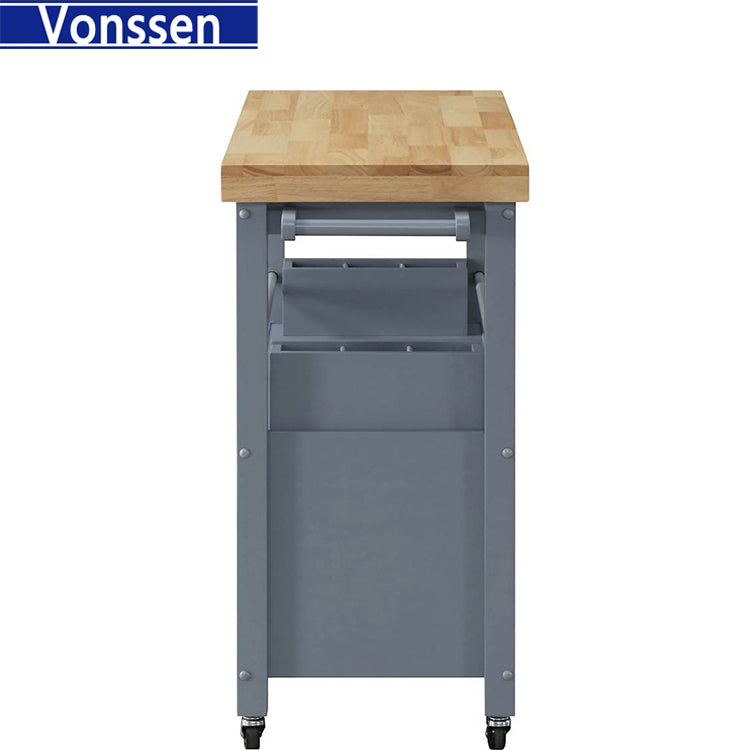 Vonssen Trystin Rubberwood Kitchen Cart Gray Natural SI-20071