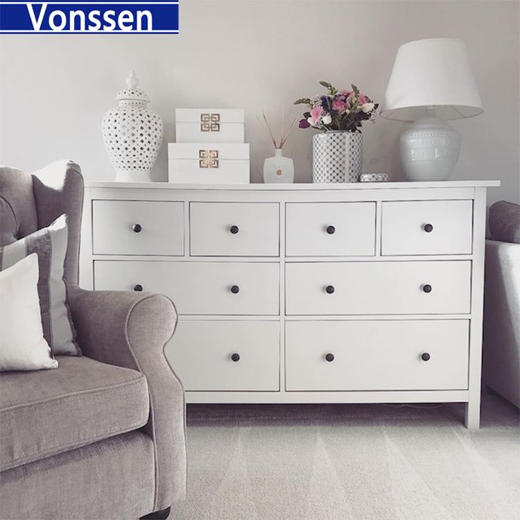 Vonssen White Dresser Modern Dresser for Bedroom 7 Drawer Double Dresser with Wide Drawer and Metal Handles Wood Dressers Chests of Drawers for Hallway Entryway SI-20345