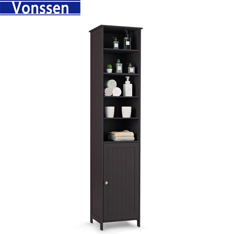 Vonssen Tall Cabinet WATERJOY Standing Tall Storage Cabinet Wooden White Bathroom Cupboard with Door and 5 Adjustable Shelves Elegant and Space-Saving SI-80148