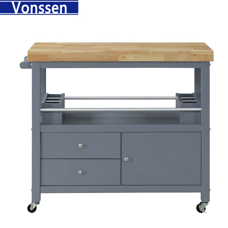 Vonssen Trystin Rubberwood Kitchen Cart Gray Natural SI-20071