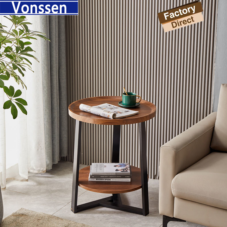 Vonssen Coffee Tables for Small Spaces Simple round Low Center Table for Living Room Home Office Side Table Sofa Tables Balcony Plant Stand Bedside Table Casual Reading Table BookShelf Workbench Dining tableVS1010400083