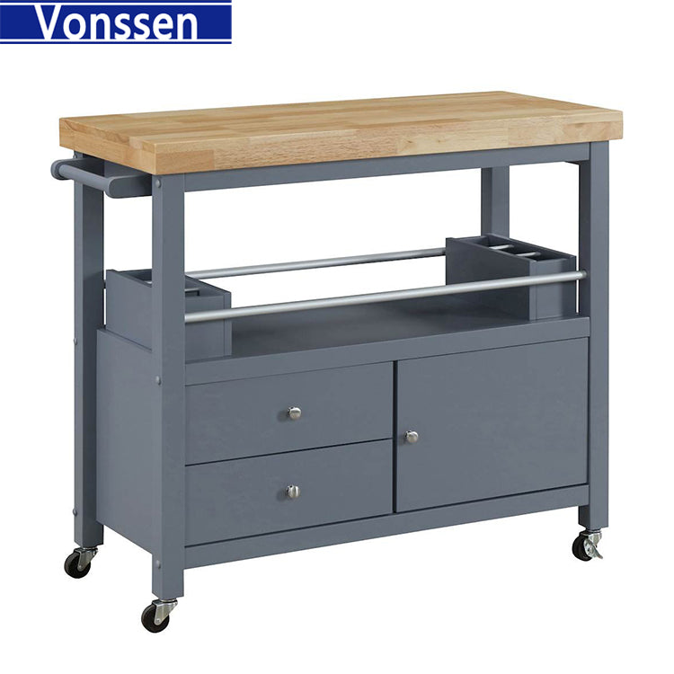 Vonssen Trystin Rubberwood Kitchen Cart Gray Natural SI-20071