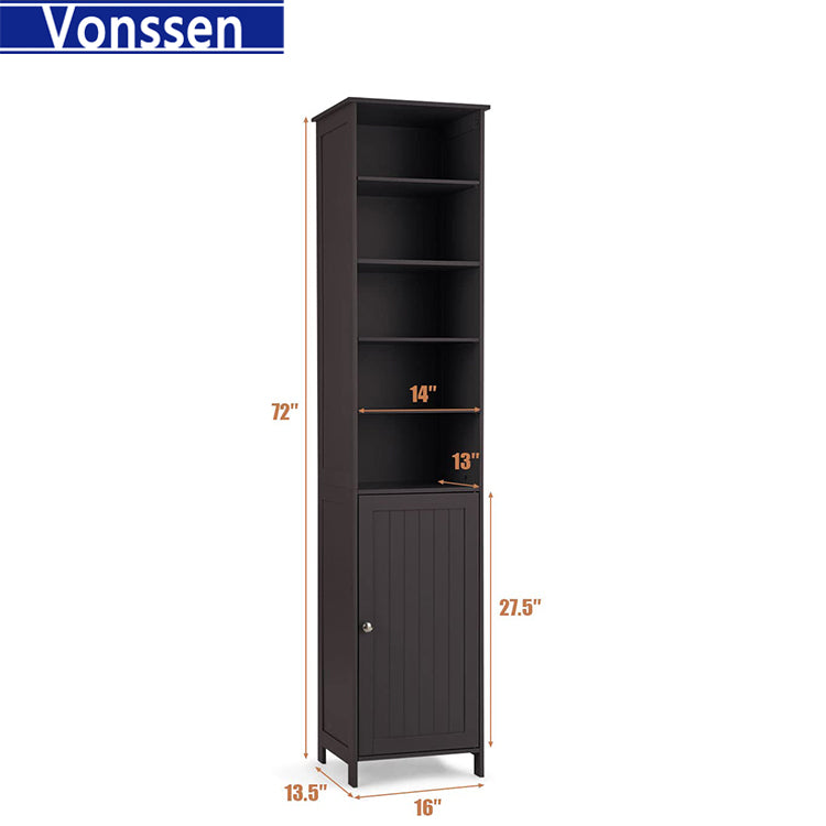 Vonssen Tall Cabinet WATERJOY Standing Tall Storage Cabinet Wooden White Bathroom Cupboard with Door and 5 Adjustable Shelves Elegant and Space-Saving SI-80148