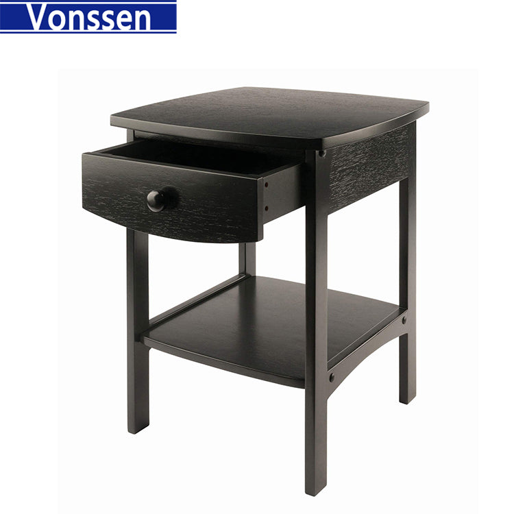 Vonssen End Table Nightstand Storage Display Drawer Shelf Beside Bedroom Black SI-20335