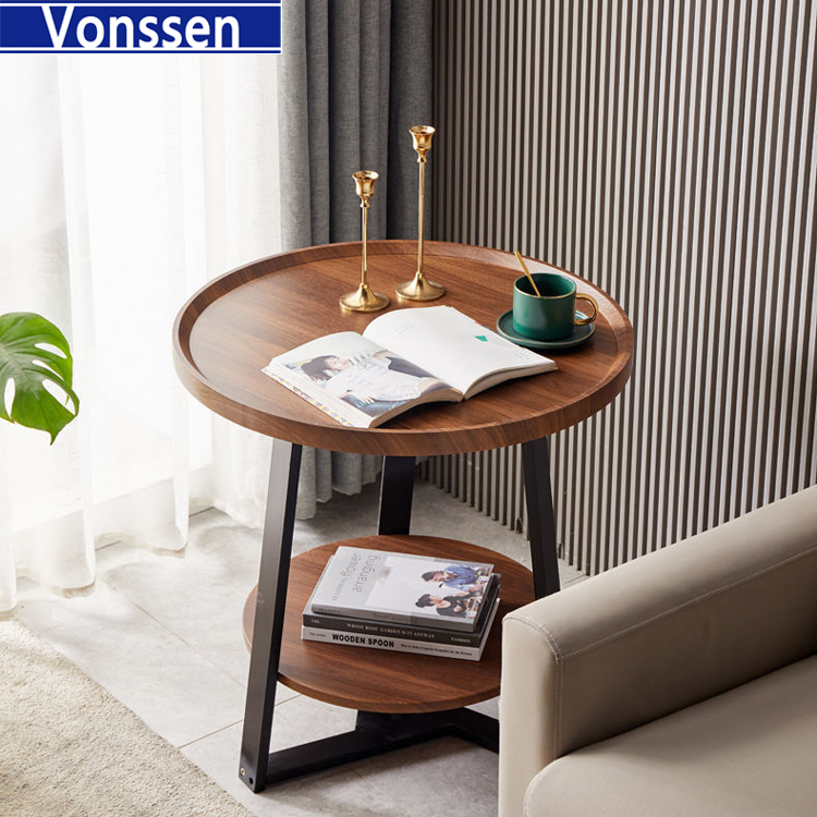 Vonssen Coffee Tables for Small Spaces Simple round Low Center Table for Living Room Home Office Side Table Sofa Tables Balcony Plant Stand Bedside Table Casual Reading Table BookShelf Workbench Dining tableVS1010400083