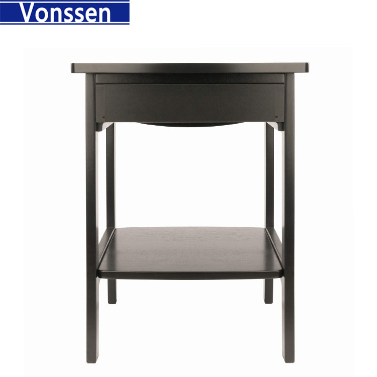 Vonssen End Table Nightstand Storage Display Drawer Shelf Beside Bedroom Black SI-20335