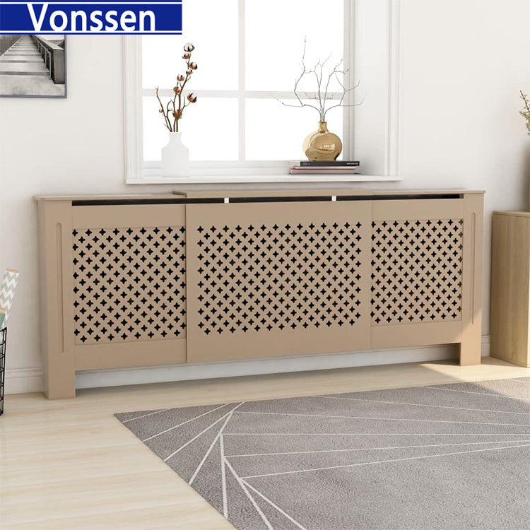 Vonssen Black Radiator Cover Heating Cabinet Shelf MDF Heating Cover Cabinet Home and Office Heater Heating Side Stand Radiator Cover Cabinet Shelf Cross Design SI-20185