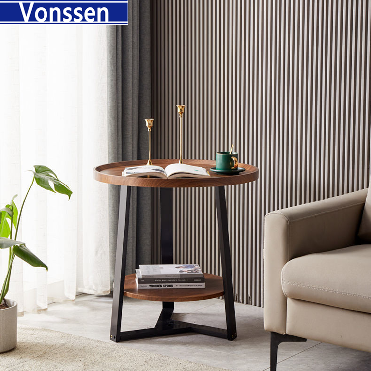 Vonssen Coffee Tables for Small Spaces Simple round Low Center Table for Living Room Home Office Side Table Sofa Tables Balcony Plant Stand Bedside Table Casual Reading Table BookShelf Workbench Dining tableVS1010400083