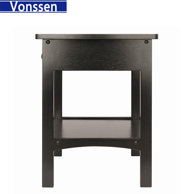 Vonssen End Table Nightstand Storage Display Drawer Shelf Beside Bedroom Black SI-20335