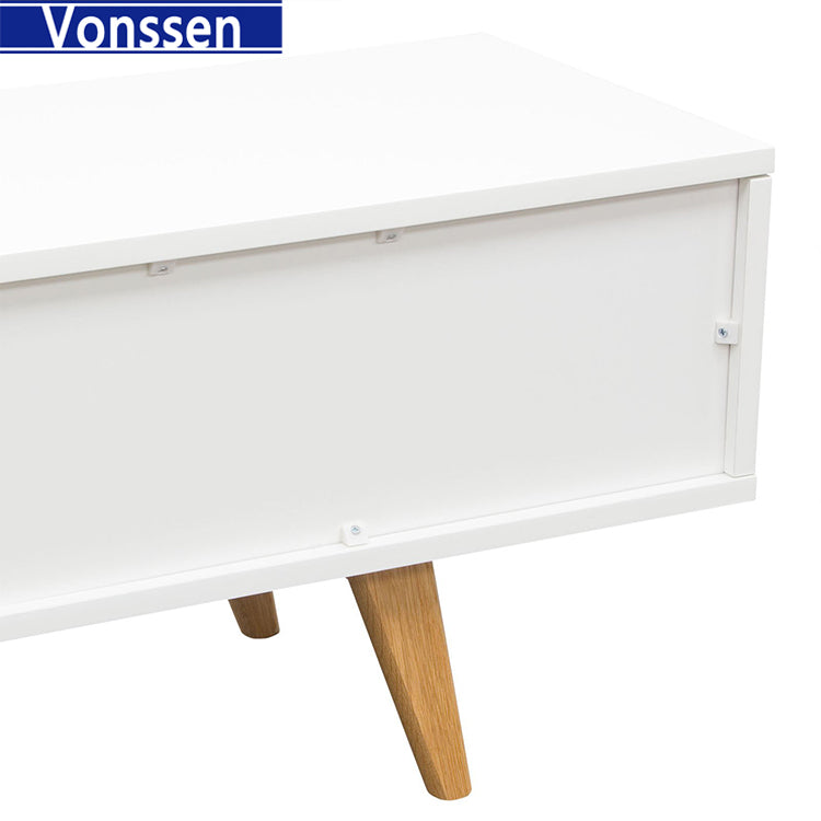 Low Profile Entertainment Cabinet TV Stand in White with Oak Legs 9963