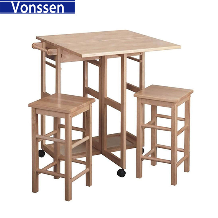 Living Set of 3 Teak Elegant Suzanne Space Saver Set with 2 Square Seat Stools, 32.75" SI-10007