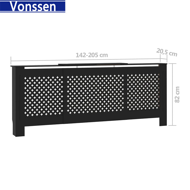 Vonssen Black Radiator Cover Heating Cabinet Shelf MDF Heating Cover Cabinet Home and Office Heater Heating Side Stand Radiator Cover Cabinet Shelf Cross Design SI-20185