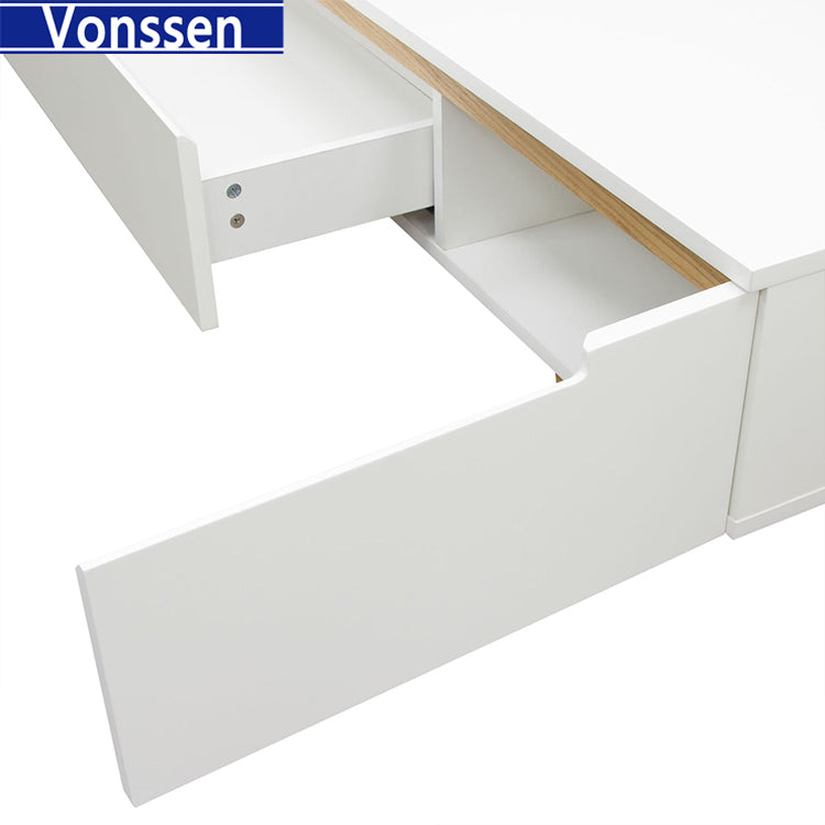 Low Profile Entertainment Cabinet TV Stand in White with Oak Legs 9963