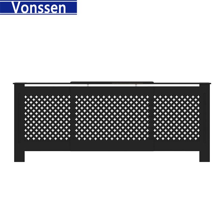 Vonssen Black Radiator Cover Heating Cabinet Shelf MDF Heating Cover Cabinet Home and Office Heater Heating Side Stand Radiator Cover Cabinet Shelf Cross Design SI-20185