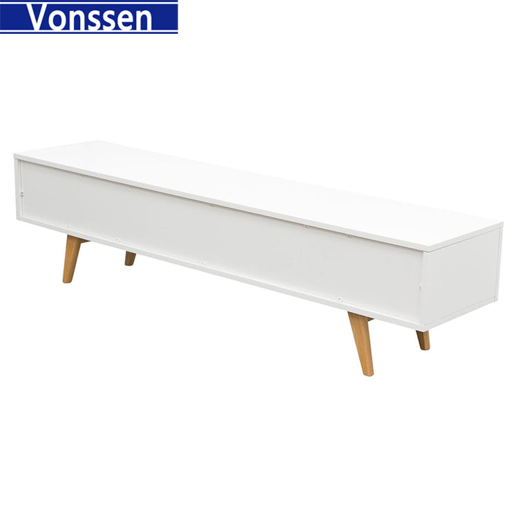 Low Profile Entertainment Cabinet TV Stand in White with Oak Legs 9963