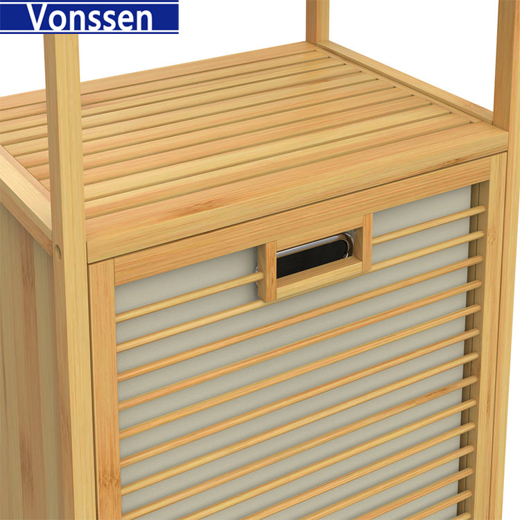 Vonssen Natural Tilt-Out Bamboo Laundry Hamper with 2-tier Shelf VS1040300005