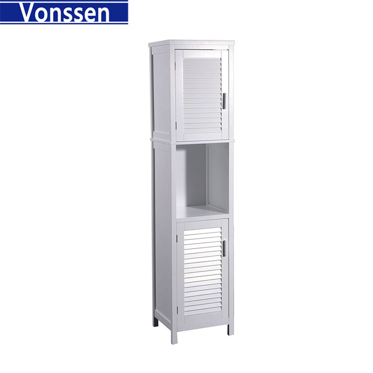 Vonssen Bathroom Cabinet Storage Cupboard Shutter Doors Floor Standing Tallboy Unit SI-20078