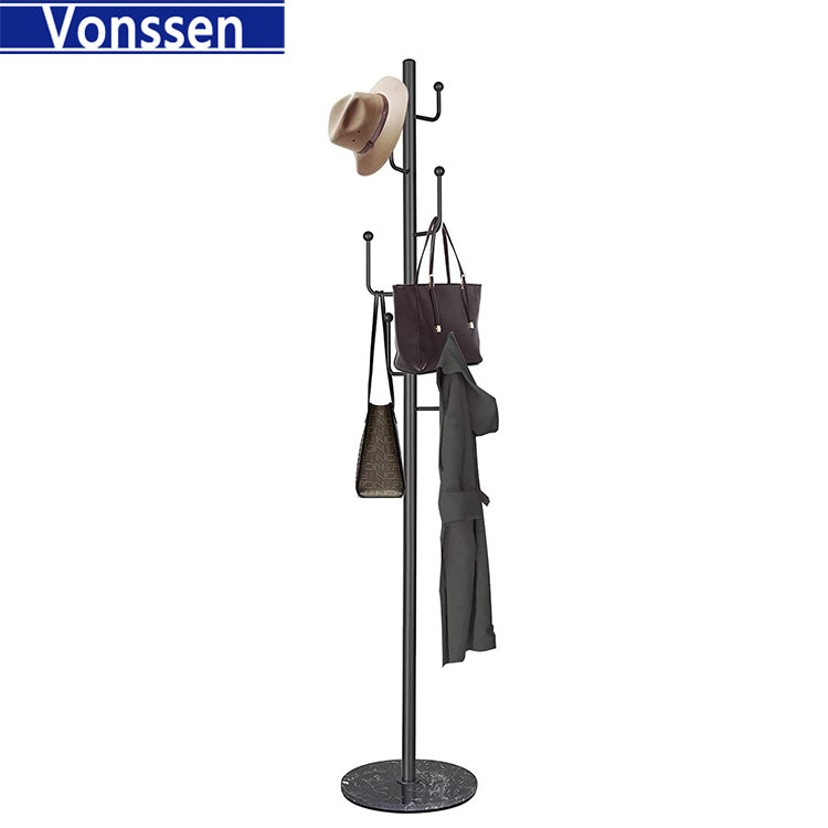 Vonssen Coat Rack Freestanding Metal Coat Rack Nordic Luxury Coat Stand with 8 Hooks & Stable Base Iron Art Hall Coat Tree for Hallway Entryway Bedroom Entryway Easy Assembly VS1060400010