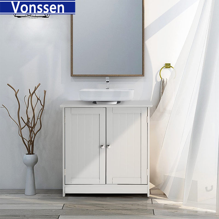 Vonssen Bathroom Vanity Cabinet Without Sink,Pedestal Sink Storage Cabinet Bathroom Sink Cabinet Under Sink Bathroom Cabinet Base Space Saver Organizer Medicine Cabinet 2 Doors & Adjustable Shelf White B SI-20003