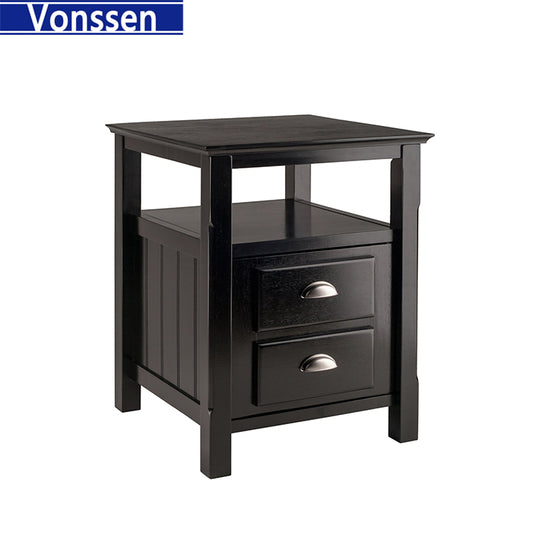 Vonssen Solid Wood 2 Drawer Timber Night Stand Black Finish SI-30024