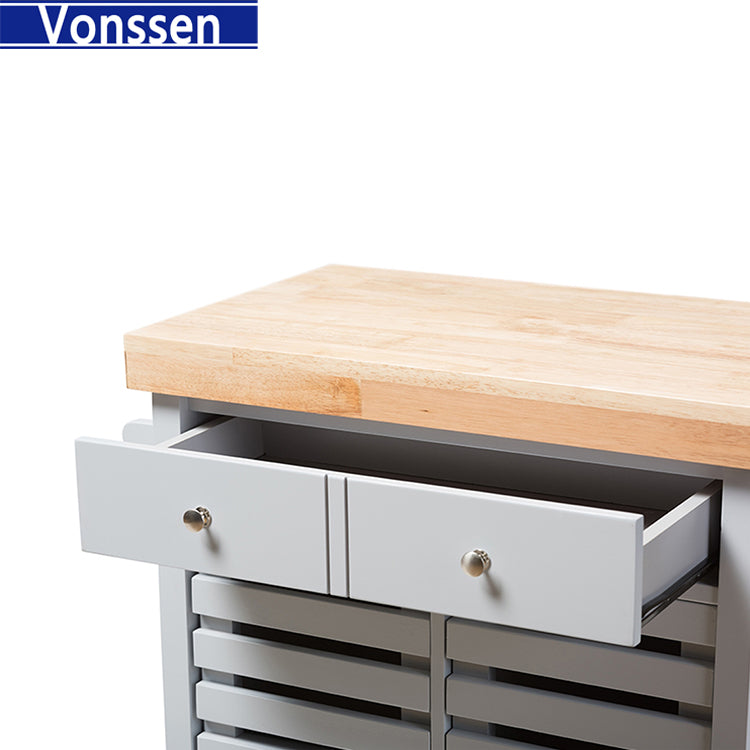 Vonssen Wooden Kitchen Trolley Top Island Dining Cart Worktop Basket Storage SI-20268