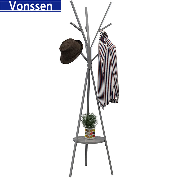 Vonssen  Coat Rack Hat Stand Free Standing Display Hall Tree Metal Hat Hanger Garment Storage Holder with 9 Hooks for Clothes Hats and Scarves in Grey VS1060400022