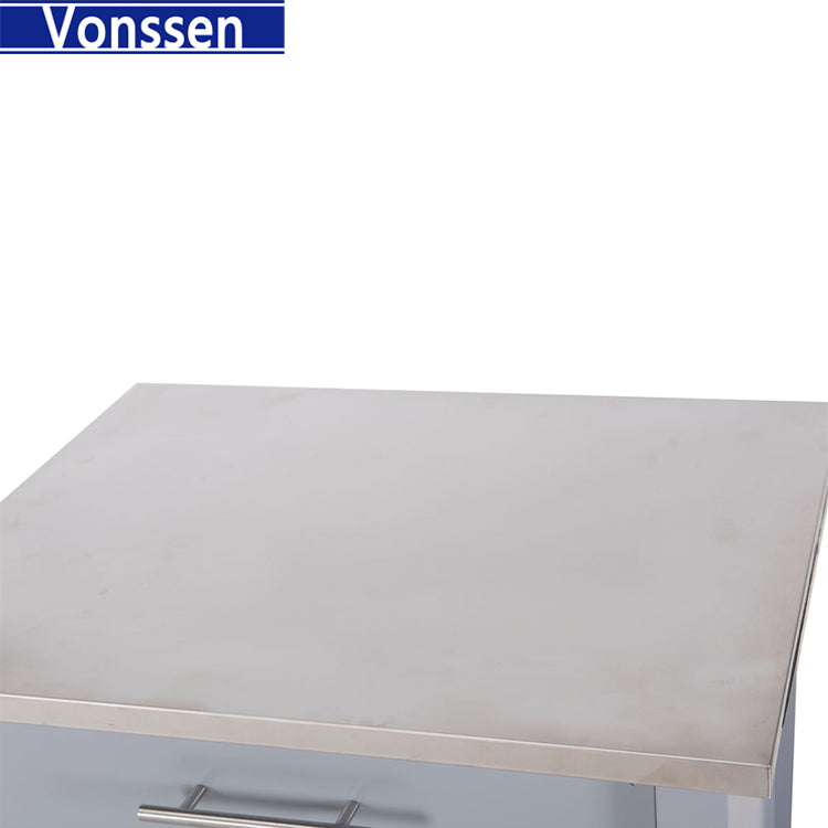 Vonssen Hoogzen Wooden Stainless Steel Top Kitchen Cart with Bottom Shelf in Gray SI-80004