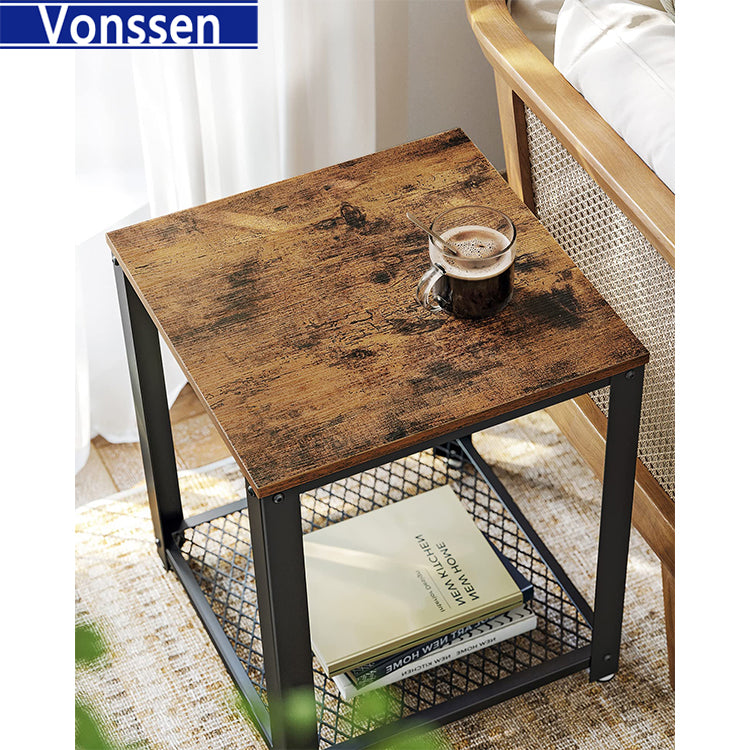 Industrial End Coffee Table with Metal Frame Easy to Put Together Rustic Brown and Black VS1010400221--