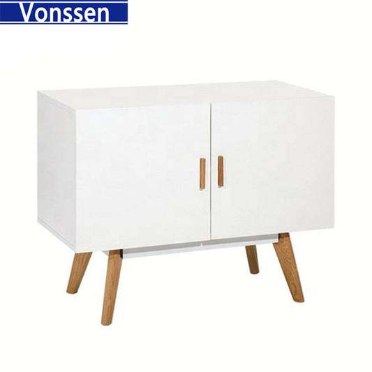 White Sideboard Storage Cabinet Wooden Legs Hall 9307