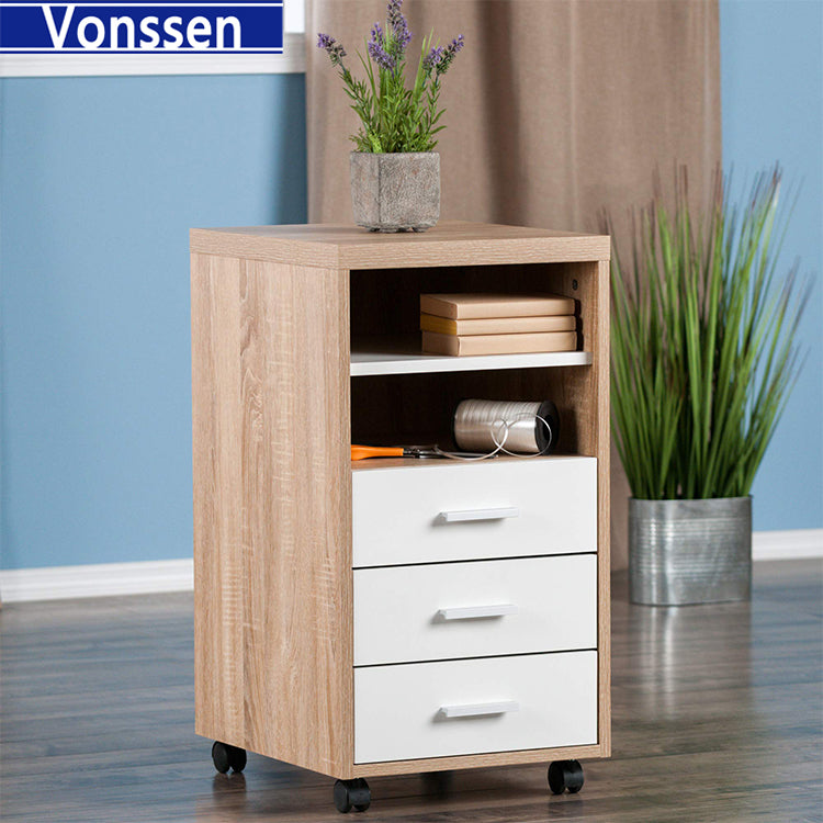 Vonssen Storage Cabinet 3 Drawers 2 Shelves Reclaimed Wood White Finish SI-10170