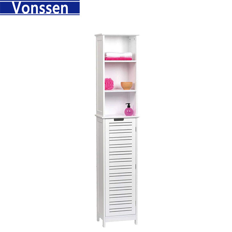 Vonssen Bathroom Linen Storage Tower Cabinet Miami White Wood SI-20084