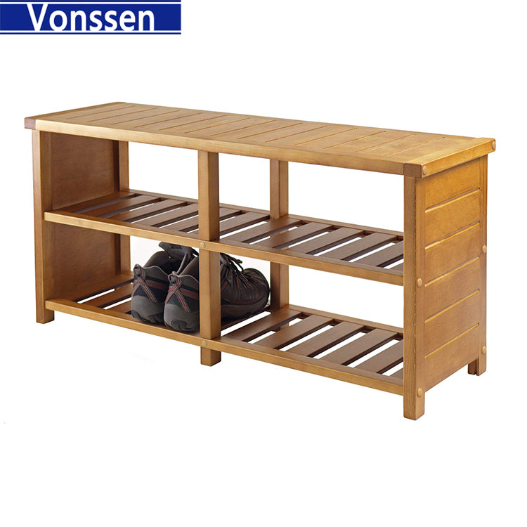 Keystone Bench Shoe Storage Teak Finish SI-10006