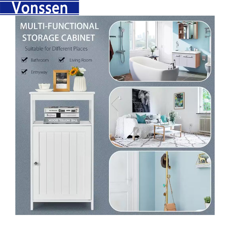 Vonssen Single Door Floor Cabinet Bathroom Free Standing Storage Organizer with Adjustable Shelf Narrow Side Cabinet for Living Room SI-20334