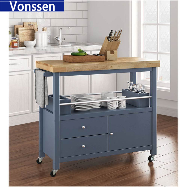 Vonssen Trystin Rubberwood Kitchen Cart Gray Natural SI-20071