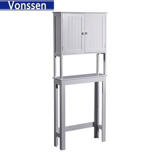 Vonssen Toilet Cabinet Double Door Bathroom Storage Organizer Toilet Rack with Inner Adjustable Shelf and Open Storage Shelf SI-20092