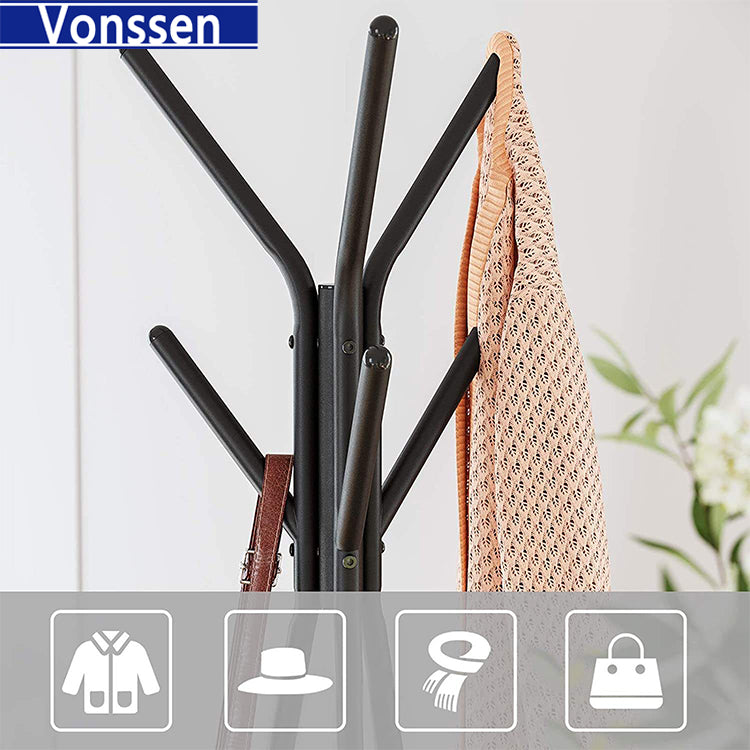 Vonssen Coat Rack Freestanding Coat Hanger Stand Hall Tree with 2 Shelves for Clothes Hat Bag Industrial Style Greige and Black VS1060400008 --