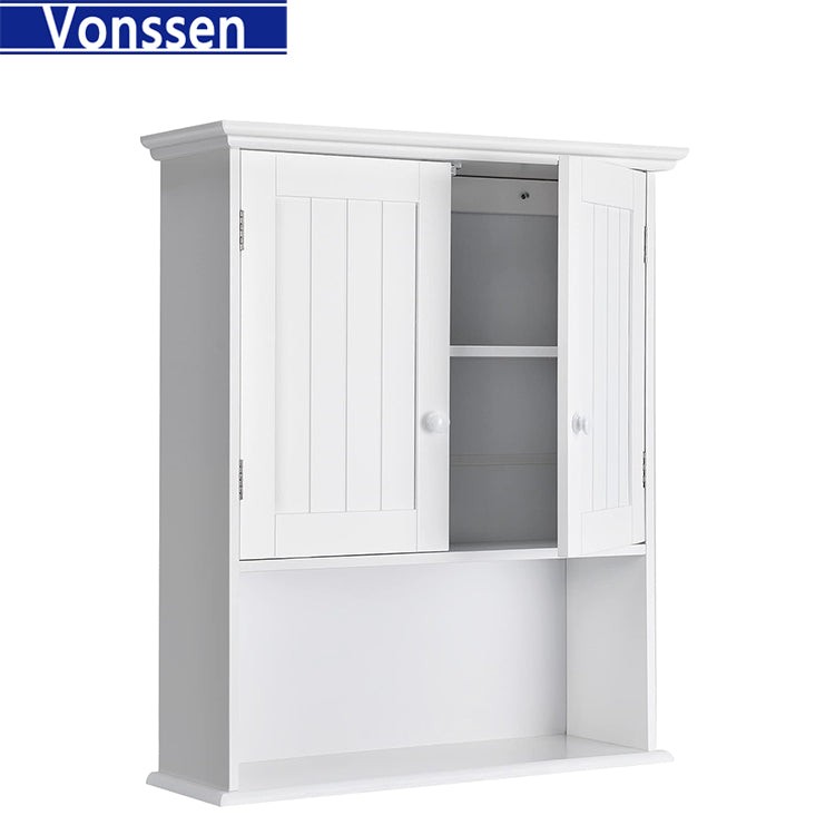 Vonssen Mobili Bathroom Wall Cabinet Mdf White 2 Doors 1 Shelf Hanging Makeup Dispenser SI-80144