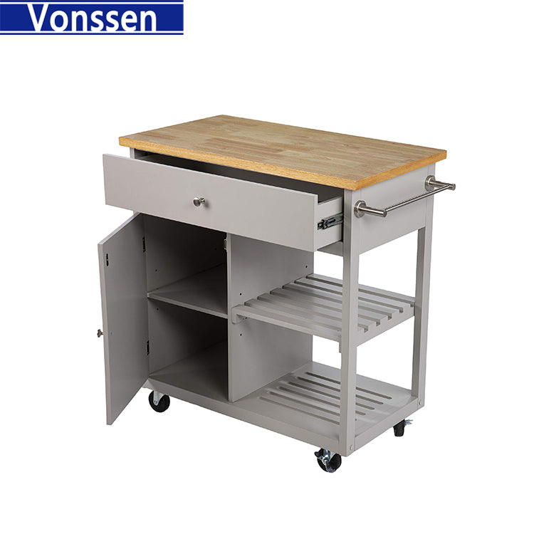 Vonssen Enterprises Rolling Cool Gray Natural Storage Kitchen Island SI-80059