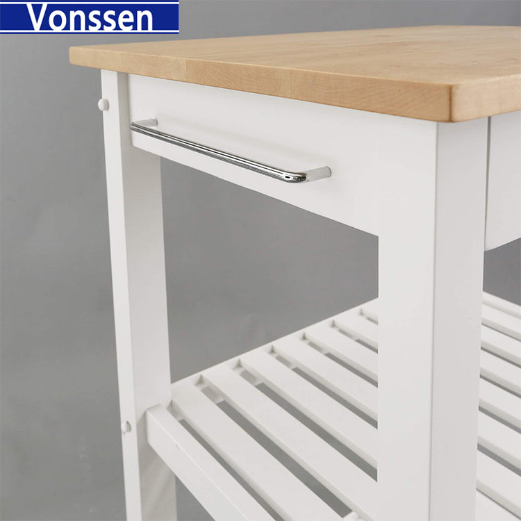 Vonssen Sunrise American Maple Top Kitchen Island White SI-20205