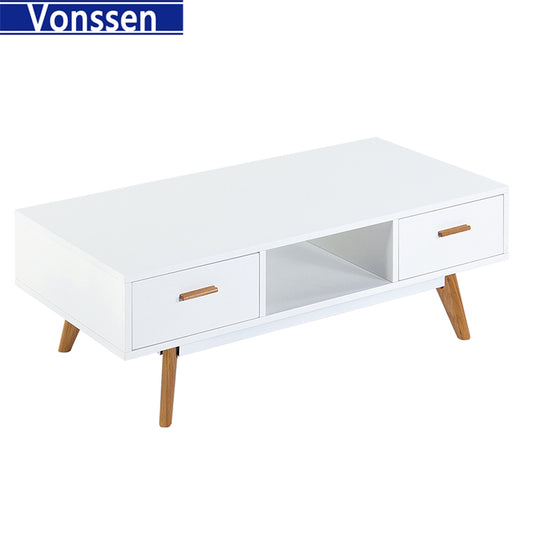 Modern Accent Table Sofa Table Coffee Table with Storage Drawers with Drawer and Open Storage Compartment Wood Legs for Living Room 9309